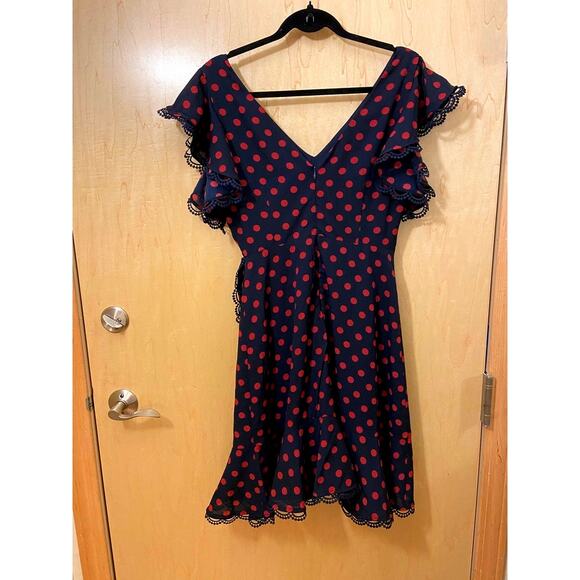 BB Dakota Dress NWT Midnight Sky Blue Red Polka Dots Size 8 Swing Dance Dress - Picture 8 of 11